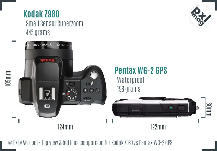 Kodak Z980 vs Pentax WG-2 GPS top view buttons comparison