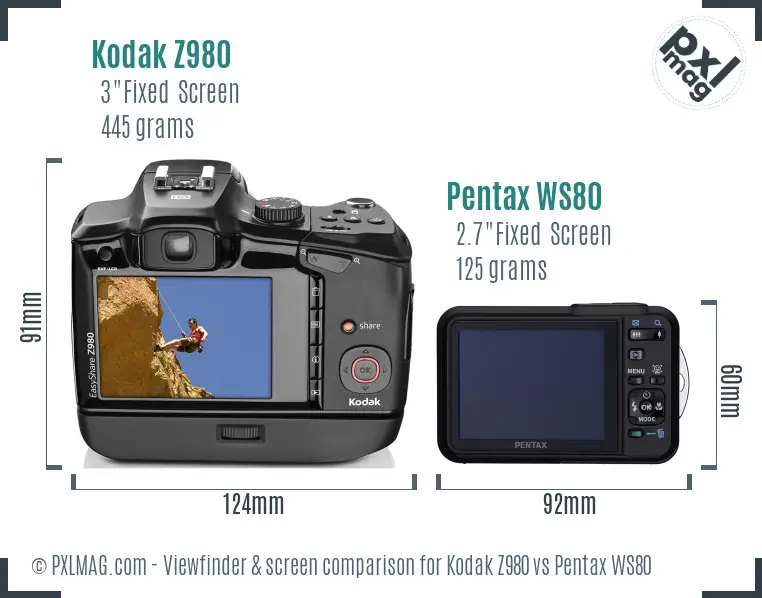 Kodak Z980 vs Pentax WS80 Screen and Viewfinder comparison
