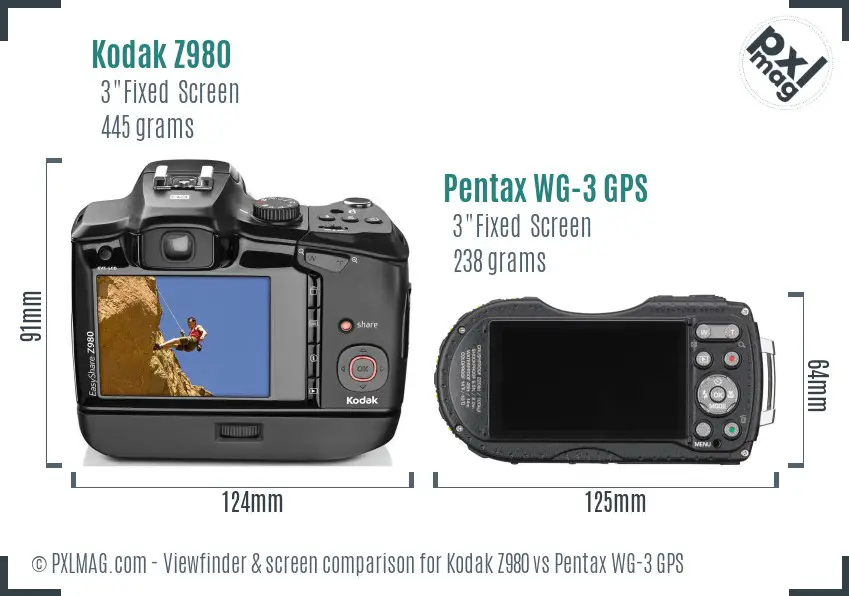 Kodak Z980 vs Pentax WG-3 GPS Screen and Viewfinder comparison