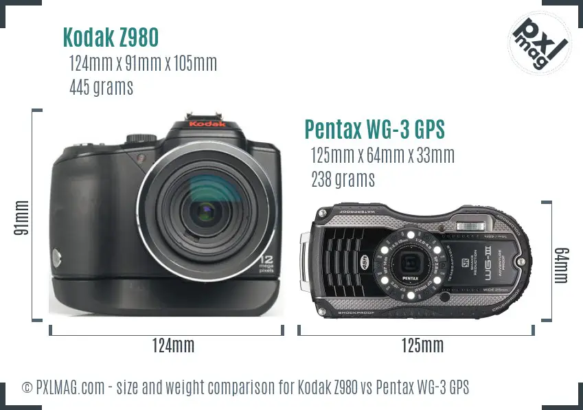 Kodak Z980 vs Pentax WG-3 GPS size comparison