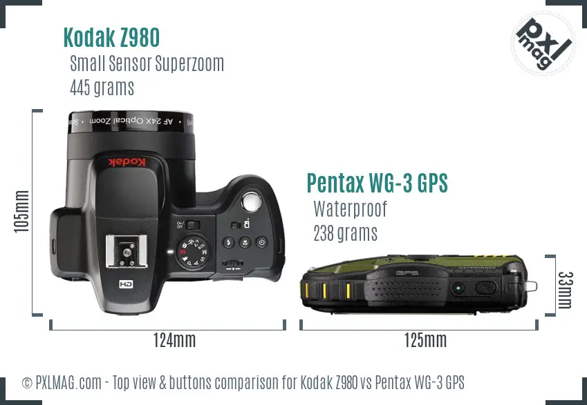 Kodak Z980 vs Pentax WG-3 GPS top view buttons comparison
