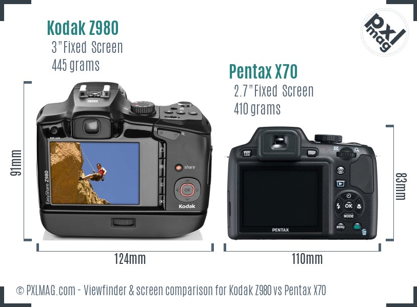 Kodak Z980 vs Pentax X70 Screen and Viewfinder comparison