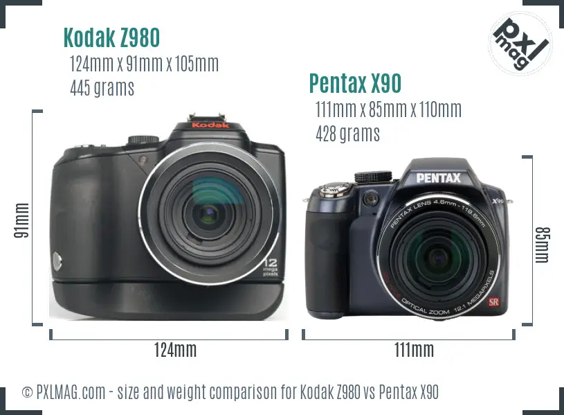 Kodak Z980 vs Pentax X90 size comparison