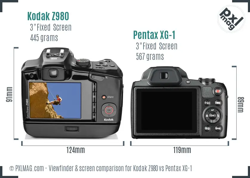 Kodak Z980 vs Pentax XG-1 Screen and Viewfinder comparison