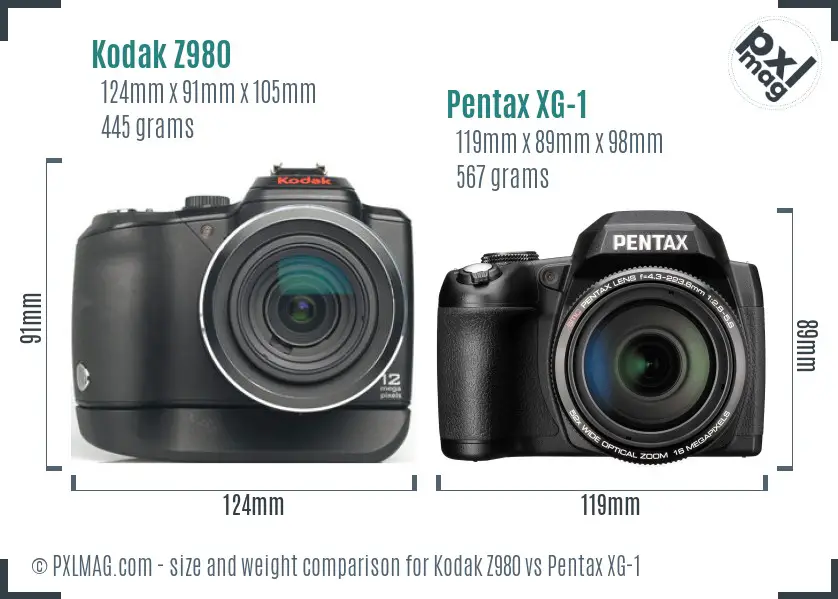 Kodak Z980 vs Pentax XG-1 size comparison