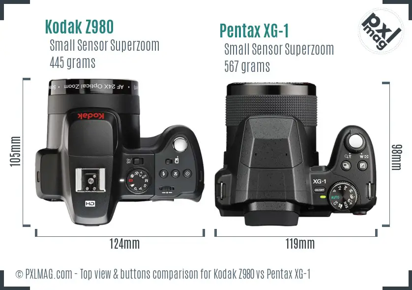 Kodak Z980 vs Pentax XG-1 top view buttons comparison