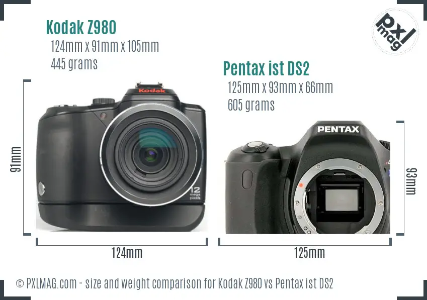Kodak Z980 vs Pentax ist DS2 size comparison