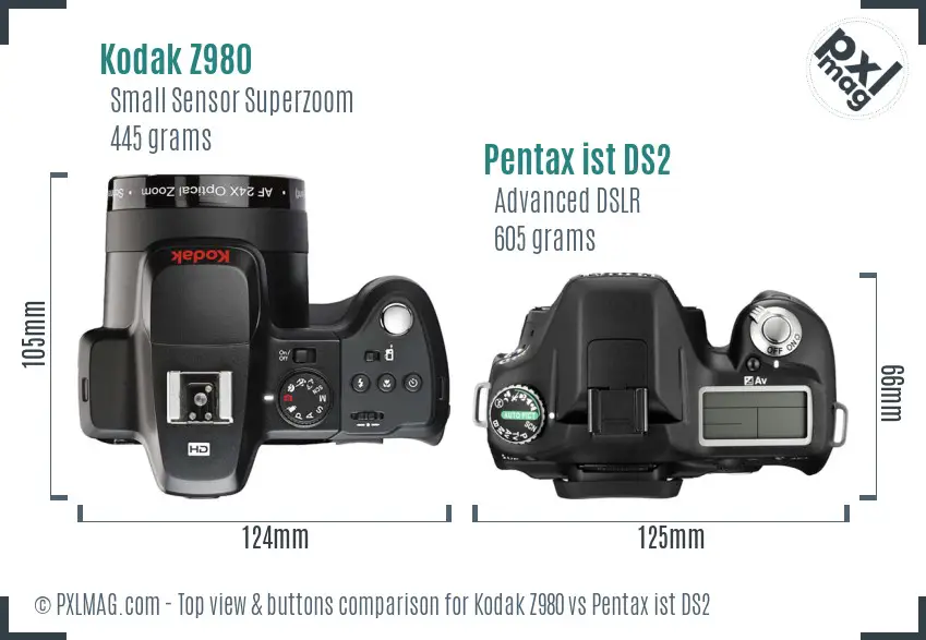 Kodak Z980 vs Pentax ist DS2 top view buttons comparison