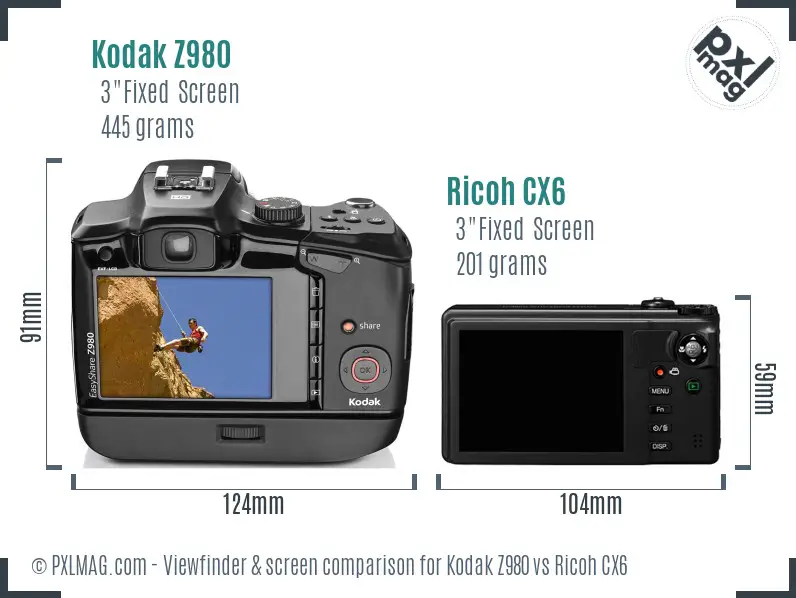 Kodak Z980 vs Ricoh CX6 Screen and Viewfinder comparison