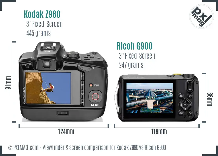 Kodak Z980 vs Ricoh G900 Screen and Viewfinder comparison