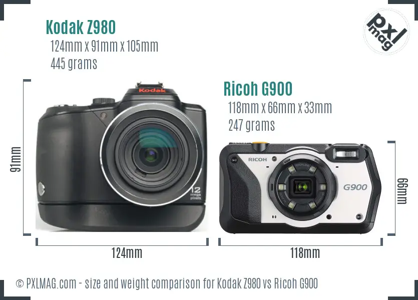 Kodak Z980 vs Ricoh G900 size comparison