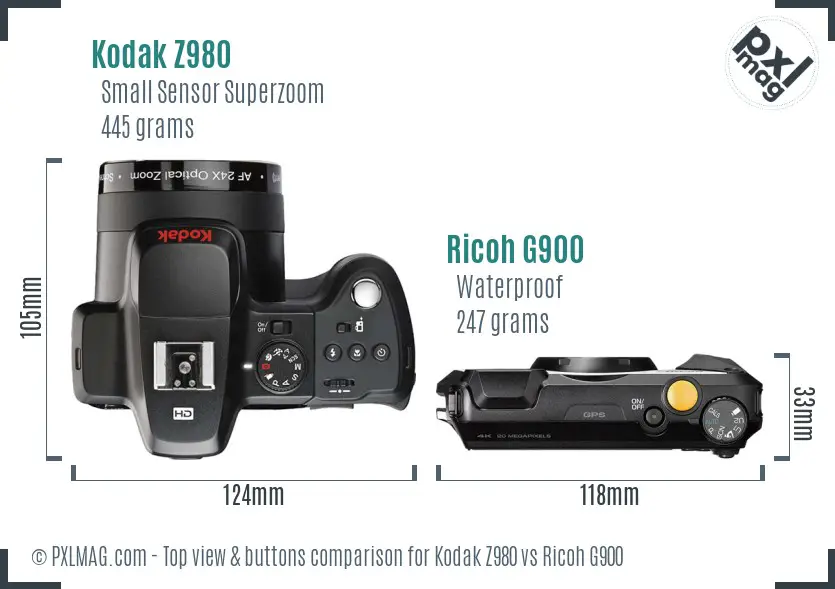 Kodak Z980 vs Ricoh G900 top view buttons comparison