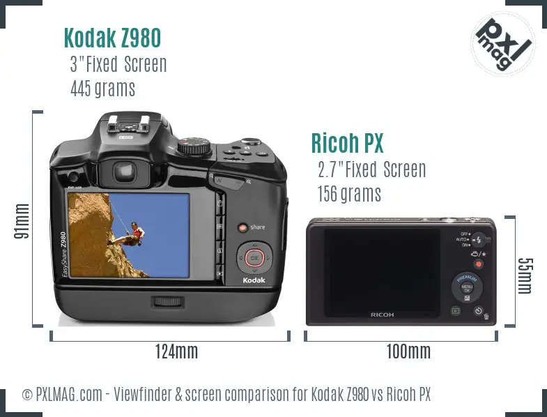 Kodak Z980 vs Ricoh PX Screen and Viewfinder comparison