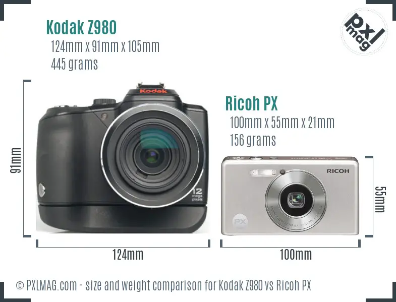 Kodak Z980 vs Ricoh PX size comparison