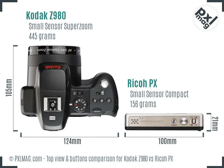 Kodak Z980 vs Ricoh PX top view buttons comparison