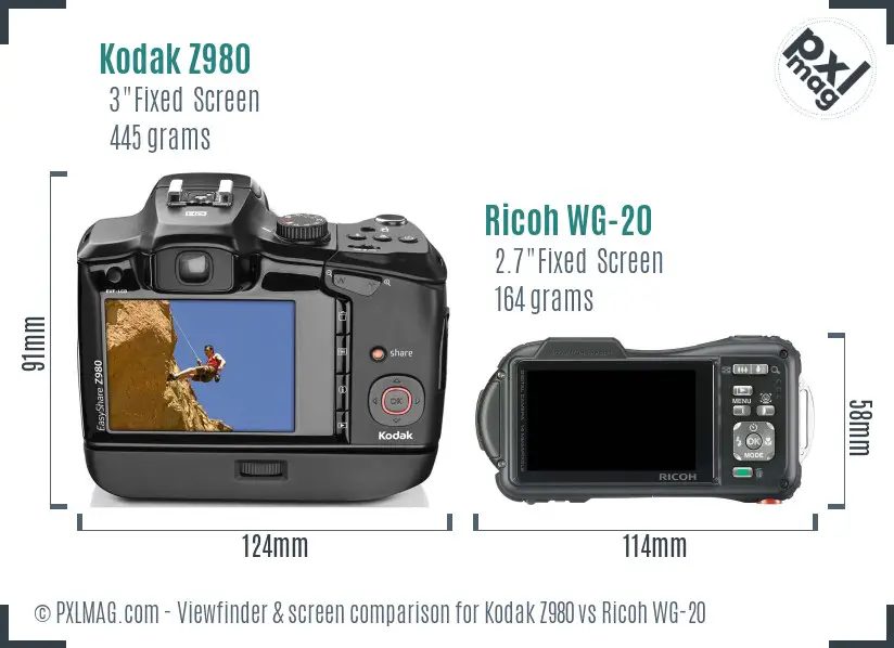 Kodak Z980 vs Ricoh WG-20 Screen and Viewfinder comparison