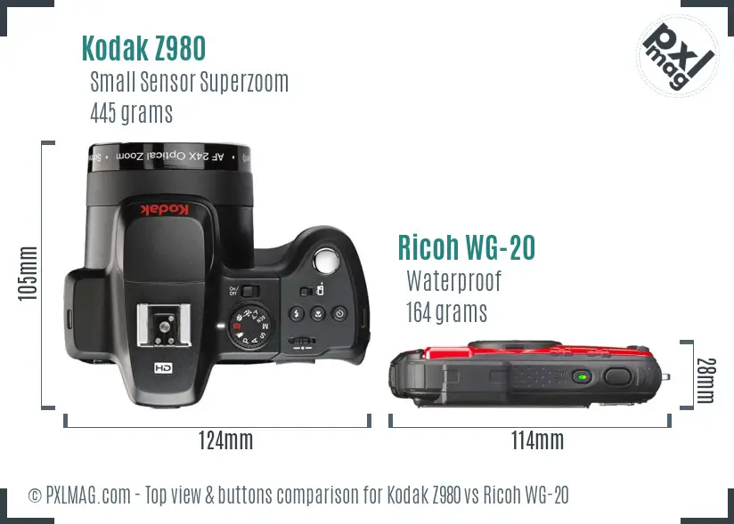 Kodak Z980 vs Ricoh WG-20 top view buttons comparison