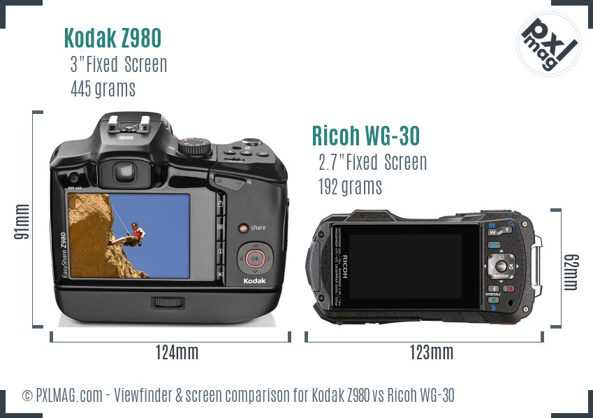 Kodak Z980 vs Ricoh WG-30 Screen and Viewfinder comparison