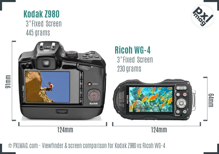 Kodak Z980 vs Ricoh WG-4 Screen and Viewfinder comparison
