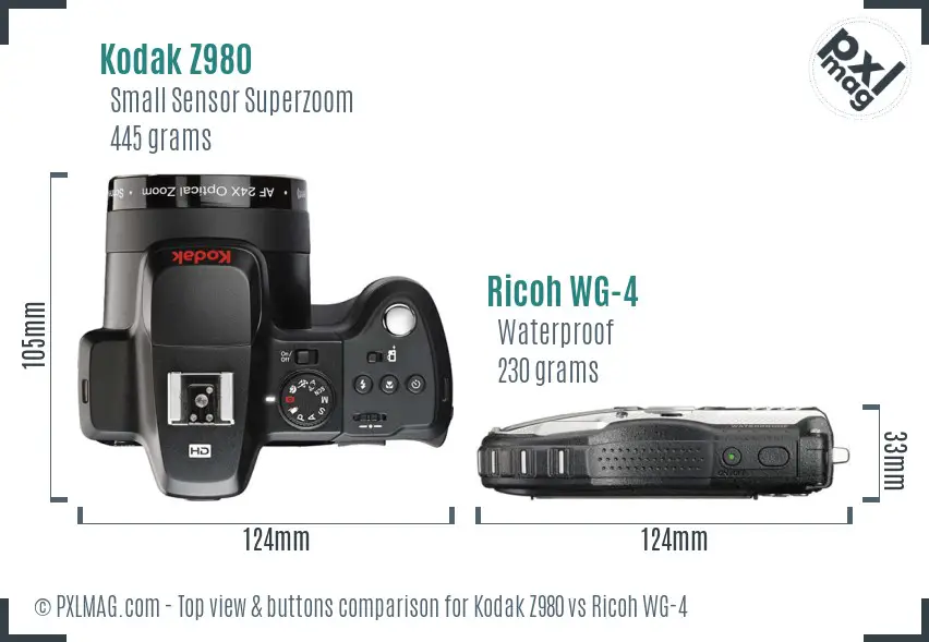 Kodak Z980 vs Ricoh WG-4 top view buttons comparison