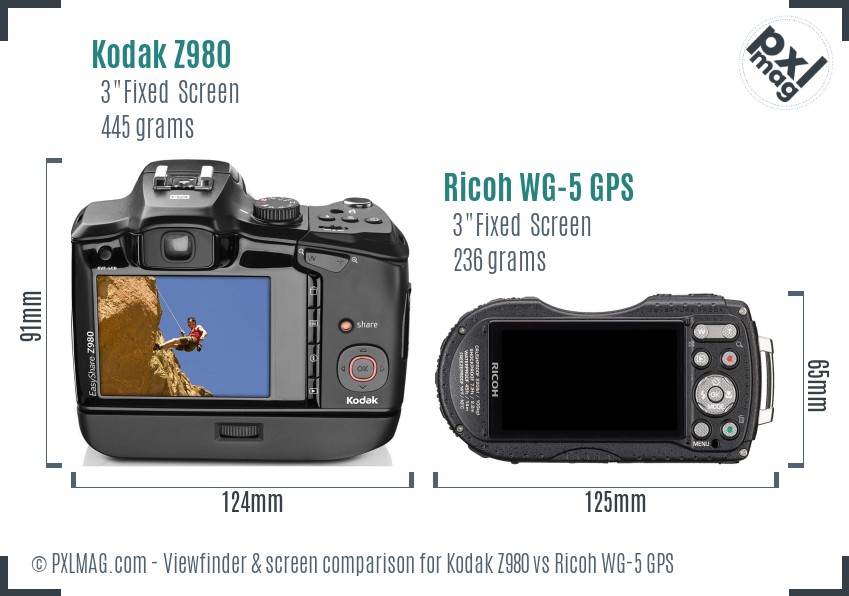 Kodak Z980 vs Ricoh WG-5 GPS Screen and Viewfinder comparison