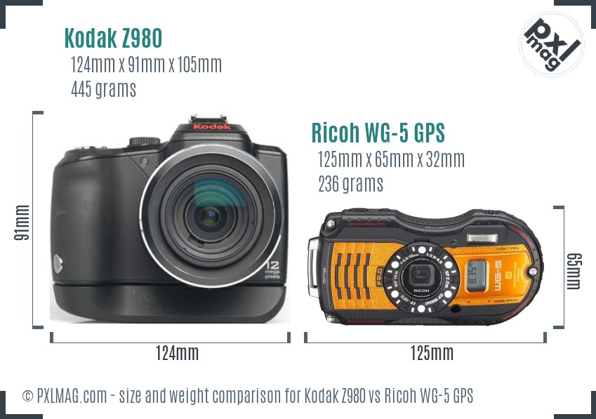 Kodak Z980 vs Ricoh WG-5 GPS size comparison