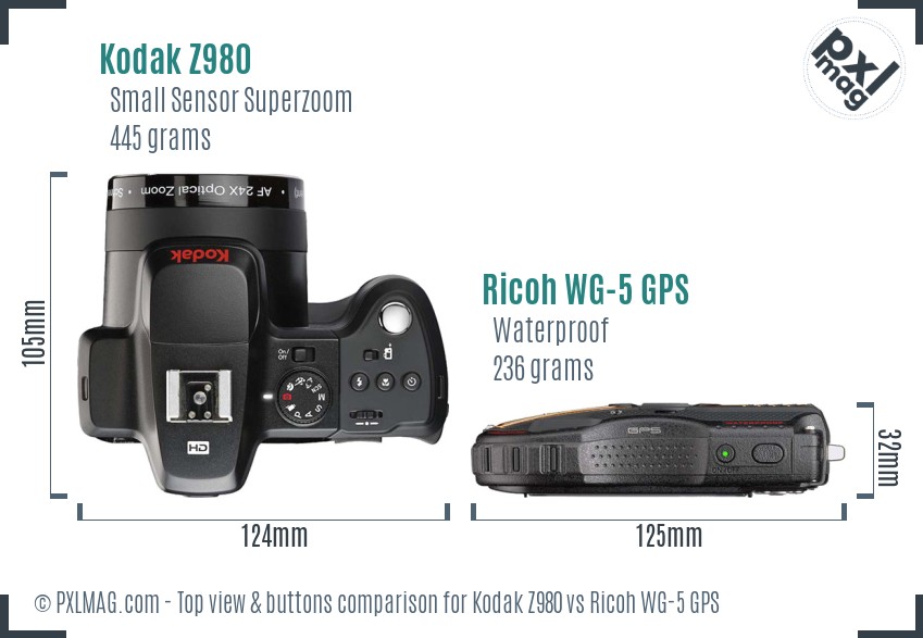 Kodak Z980 vs Ricoh WG-5 GPS top view buttons comparison