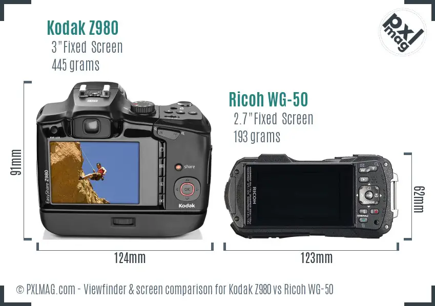 Kodak Z980 vs Ricoh WG-50 Screen and Viewfinder comparison