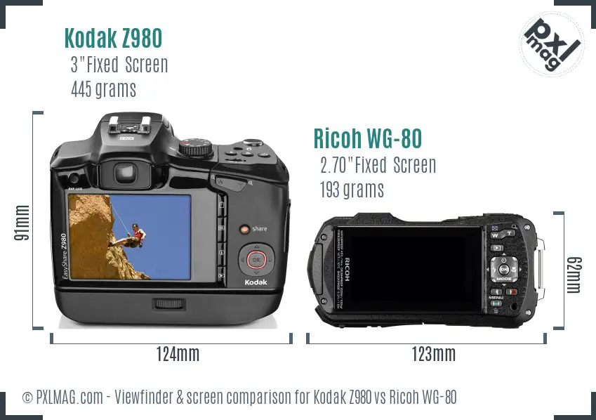 Kodak Z980 vs Ricoh WG-80 Screen and Viewfinder comparison