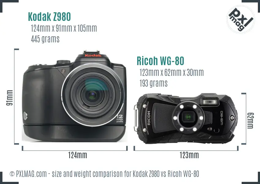 Kodak Z980 vs Ricoh WG-80 size comparison Kodak Z980 vs Ricoh WG-80 size comparison