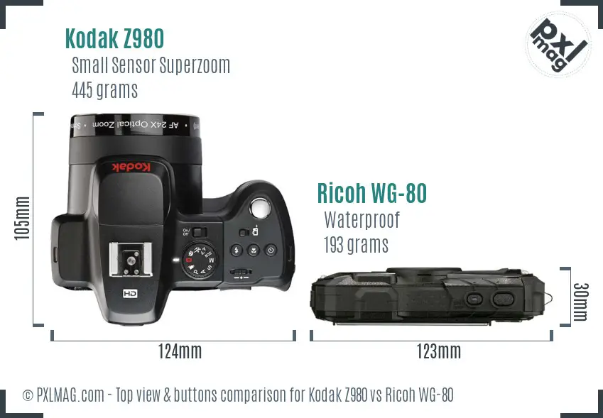 Kodak Z980 vs Ricoh WG-80 top view buttons comparison