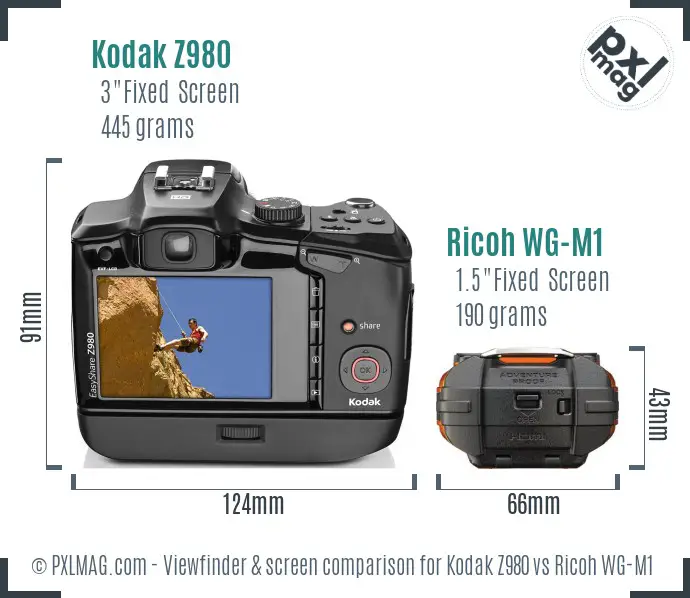 Kodak Z980 vs Ricoh WG-M1 Screen and Viewfinder comparison