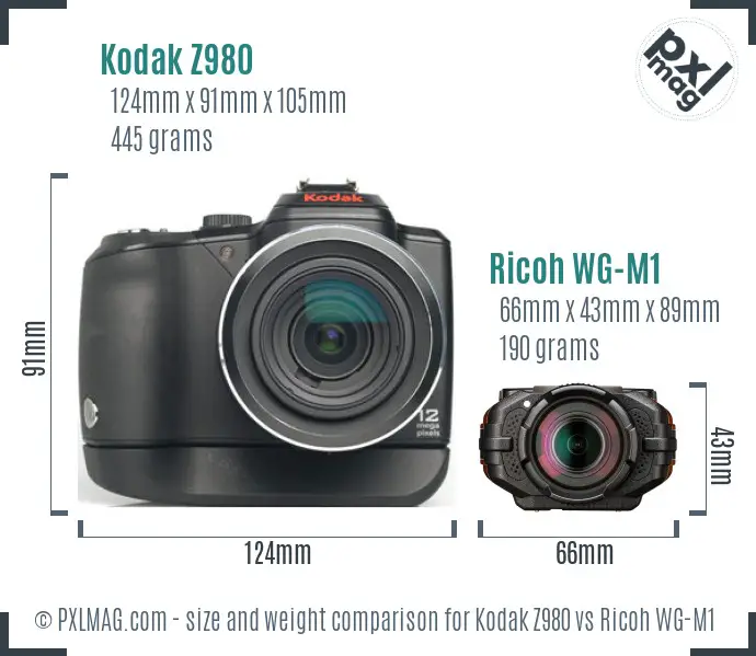 Kodak Z980 vs Ricoh WG-M1 size comparison