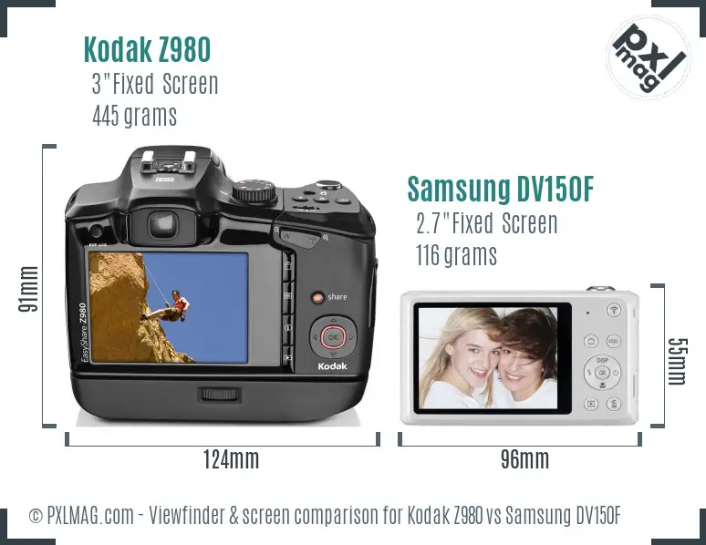 Kodak Z980 vs Samsung DV150F Screen and Viewfinder comparison