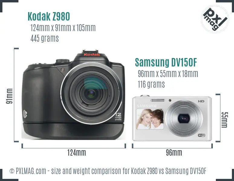 Kodak Z980 vs Samsung DV150F size comparison