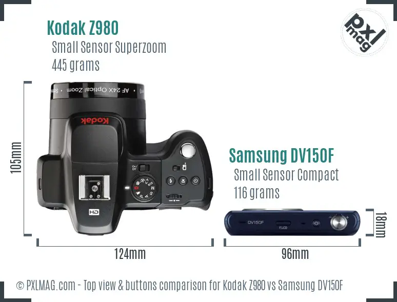 Kodak Z980 vs Samsung DV150F top view buttons comparison