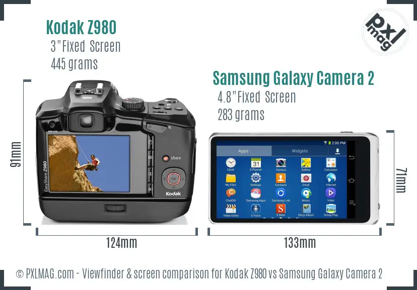 Kodak Z980 vs Samsung Galaxy Camera 2 Screen and Viewfinder comparison