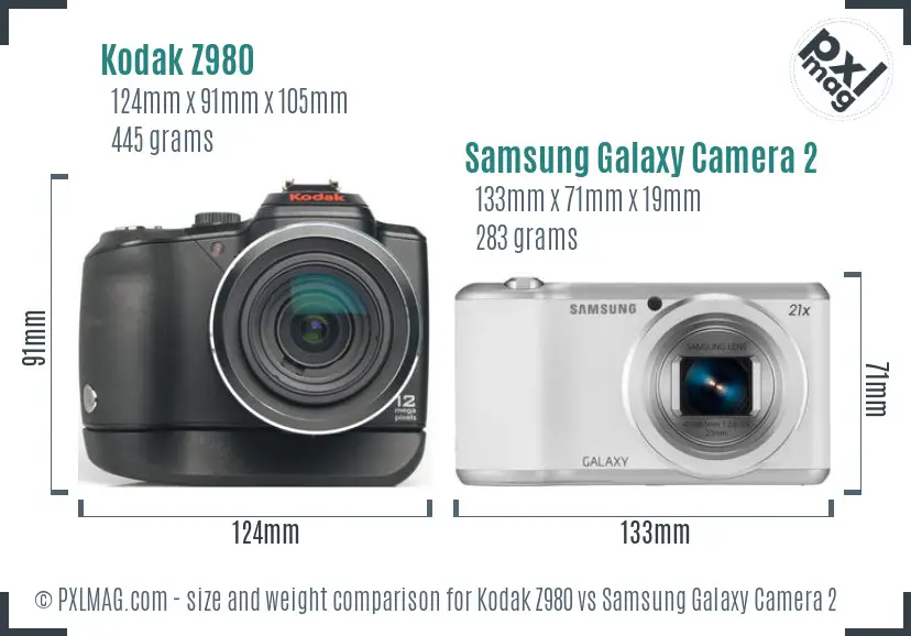 Kodak Z980 vs Samsung Galaxy Camera 2 size comparison