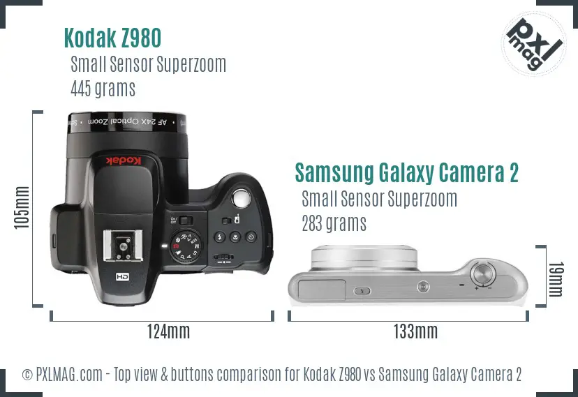 Kodak Z980 vs Samsung Galaxy Camera 2 top view buttons comparison