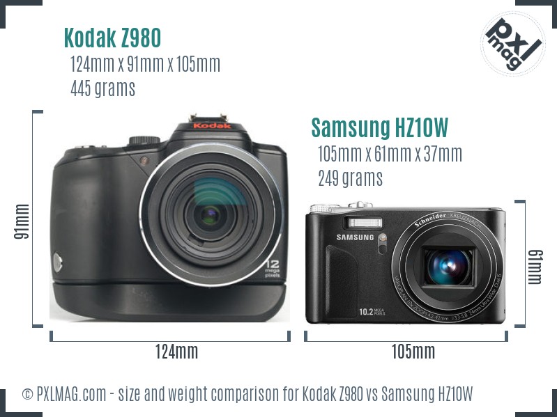 Kodak Z980 vs Samsung HZ10W size comparison Kodak Z980 vs Samsung HZ10W size comparison