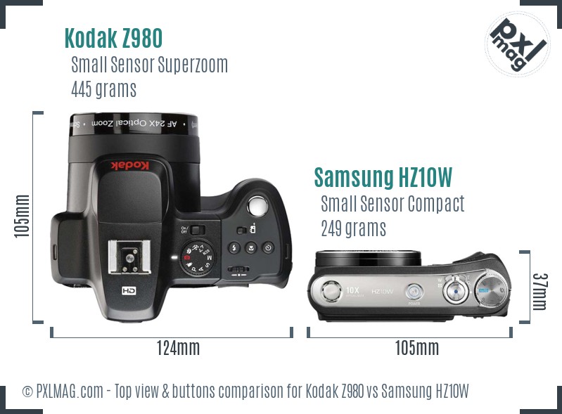 Kodak Z980 vs Samsung HZ10W top view buttons comparison