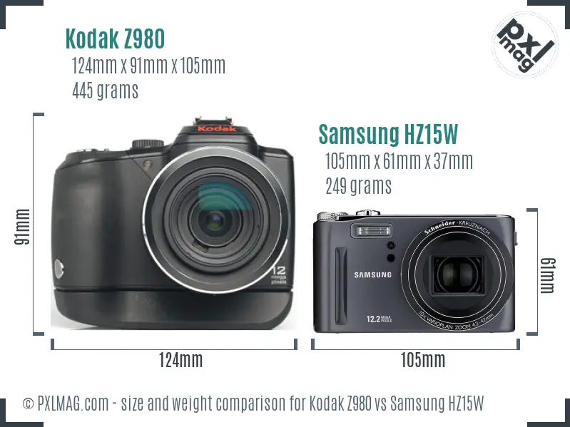 Kodak Z980 vs Samsung HZ15W size comparison