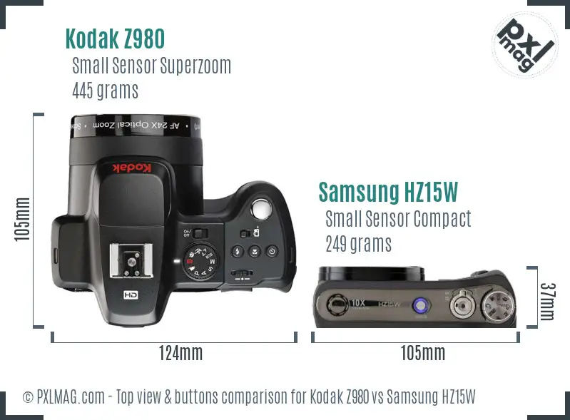 Kodak Z980 vs Samsung HZ15W top view buttons comparison