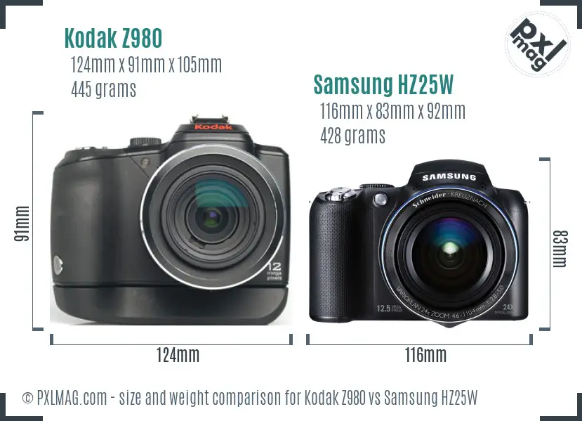Kodak Z980 vs Samsung HZ25W size comparison