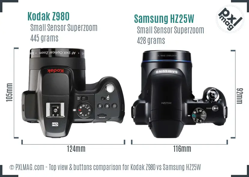 Kodak Z980 vs Samsung HZ25W top view buttons comparison