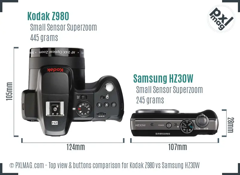 Kodak Z980 vs Samsung HZ30W top view buttons comparison