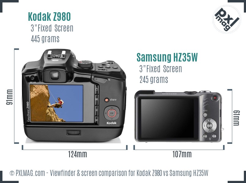 Kodak Z980 vs Samsung HZ35W Screen and Viewfinder comparison