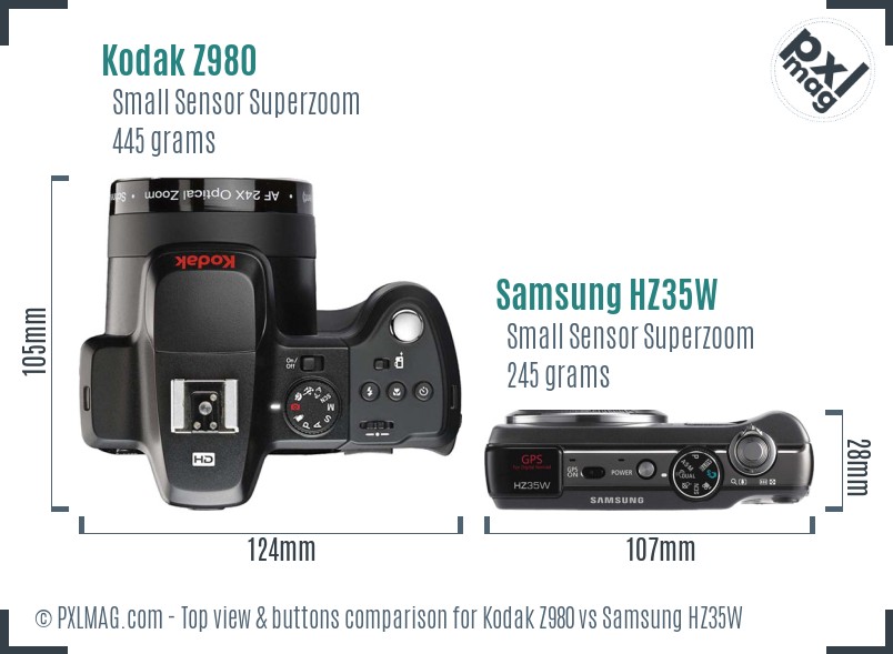 Kodak Z980 vs Samsung HZ35W top view buttons comparison