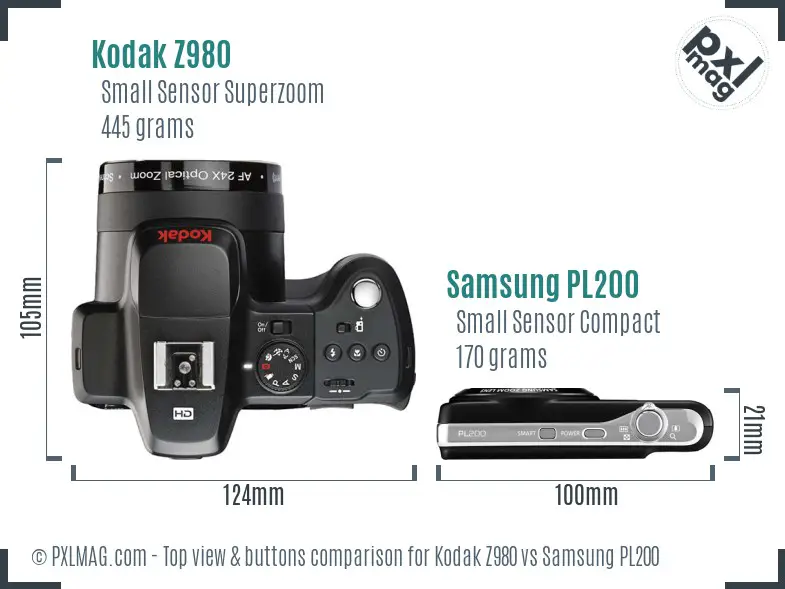 Kodak Z980 vs Samsung PL200 top view buttons comparison