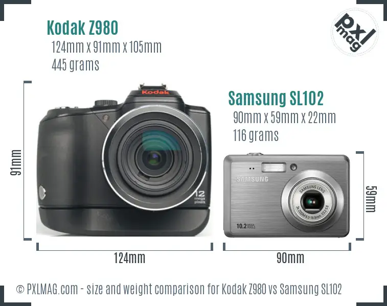 Kodak Z980 vs Samsung SL102 size comparison